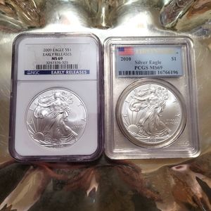 2x MS69 Silver Eagle Coins 999 silver
